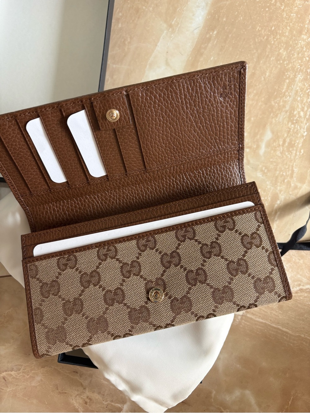 Gucci Brown & Beige GG Monogram Continental Wallet - Picture 3 of 8